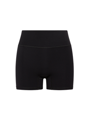 Black high-waist seamless biker shorts with mid-thigh length and wide waistband.